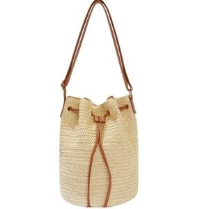 Montce Cream and Tan Shoulder Bag with Leather Accents